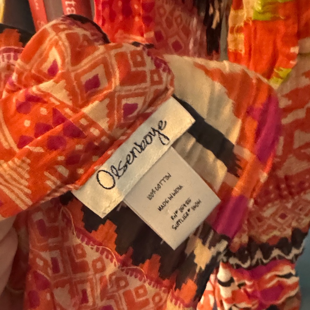 Olsenboye Orange and Pink Patterned Scarf - Picture 2 of 10